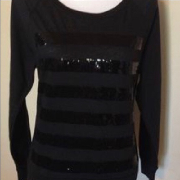 PINK Victoria's Secret Sweaters - Victoria’s Secret Pink Black Sequin Striped Top